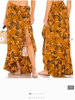 L*Space Desiree High Waisted Ruffle Side Slit Wrap Maxi Skirt XS